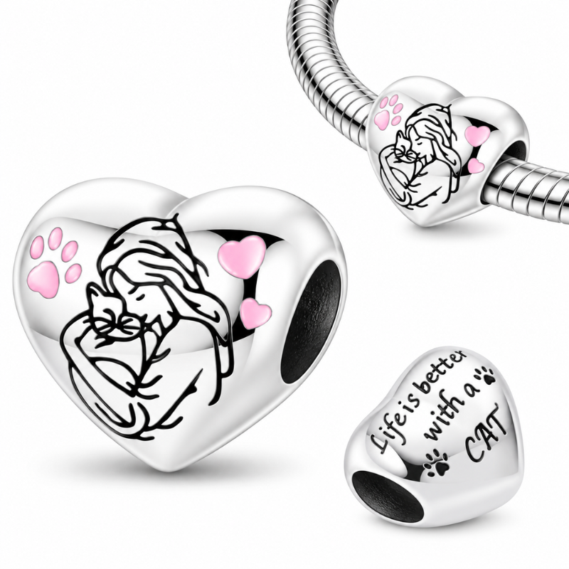 Charm pour bracelet argent coeur j'aime mon chat