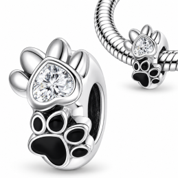 Charm pour bracelet patte de chien noir et pierre