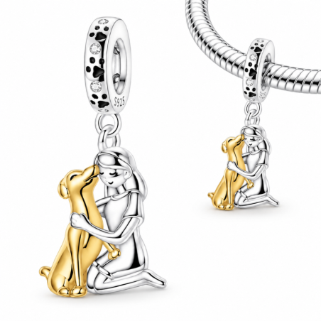Charm pour bracelet fille et son chien doré
