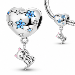 Charm pour bracelet chat accroché au coeur étoile