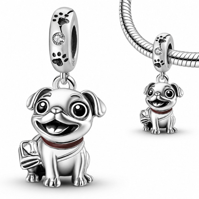 Charm pour bracelet chien carlin assis