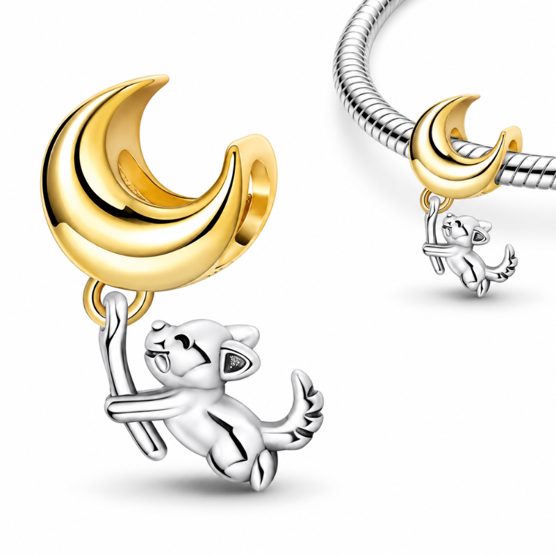 Charm pour bracelet chien accroché à la lune