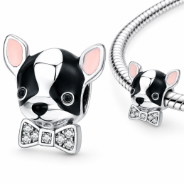 Charm pour bracelet tête chien chihuahua noeud strass