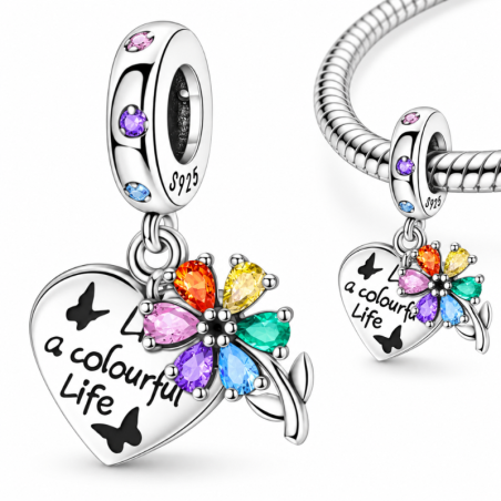Charm pour bracelet vivre une vie colorée fleur