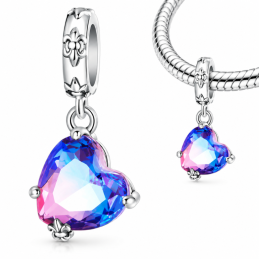 Charm pour bracelet coeur pierre rose bleu