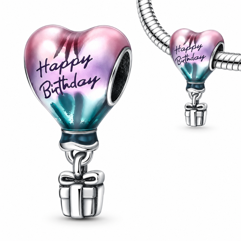 Charm pour bracelet montgolfière joyeux anniversaire cadeau