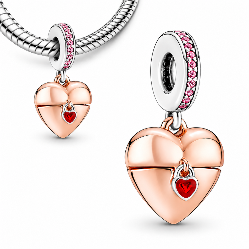 Charm pour bracelet coeur doré rose strass amour