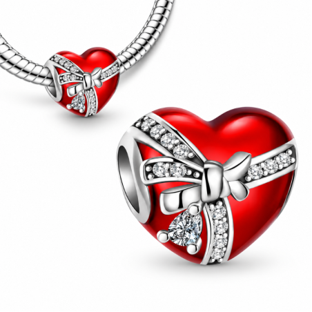 Charm pour bracelet coeur rouge cadeau strass
