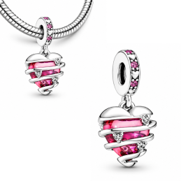 Charm pour bracelet coeur rose spirale strass