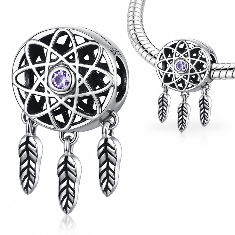 Charm pour bracelet attrape rêve plume