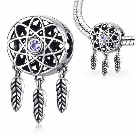 Charm pour bracelet attrape rêve plume