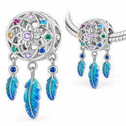 Charm pour bracelet attrape rêve plume bleue
