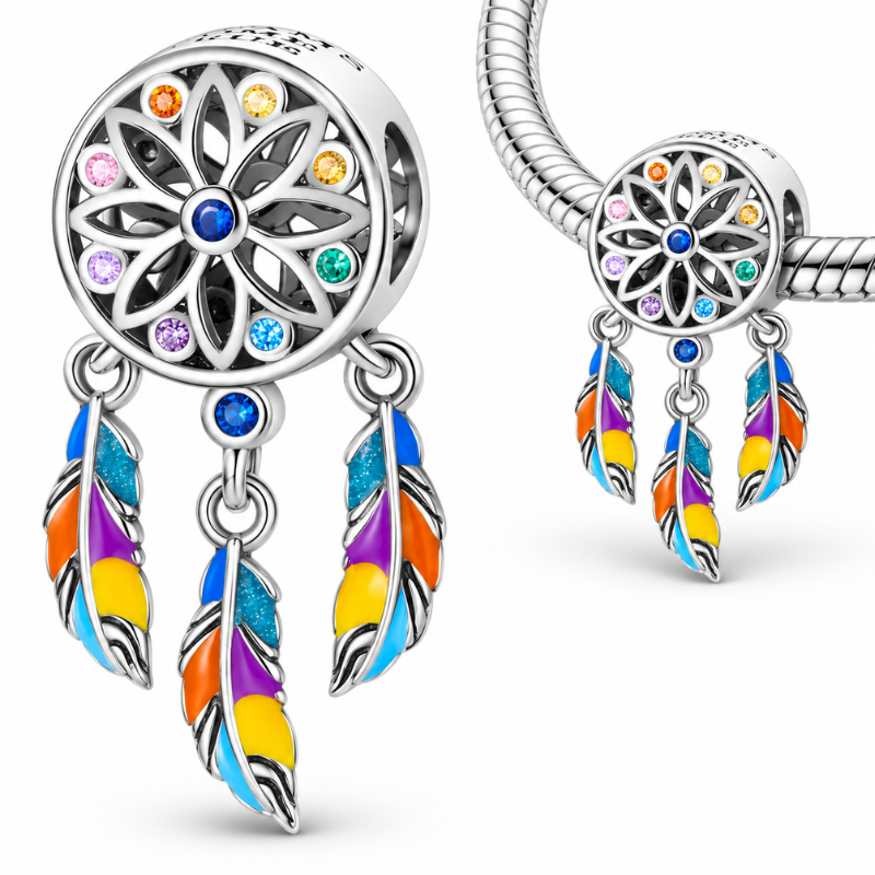 Charm pour bracelet attrape rêve plume coloré