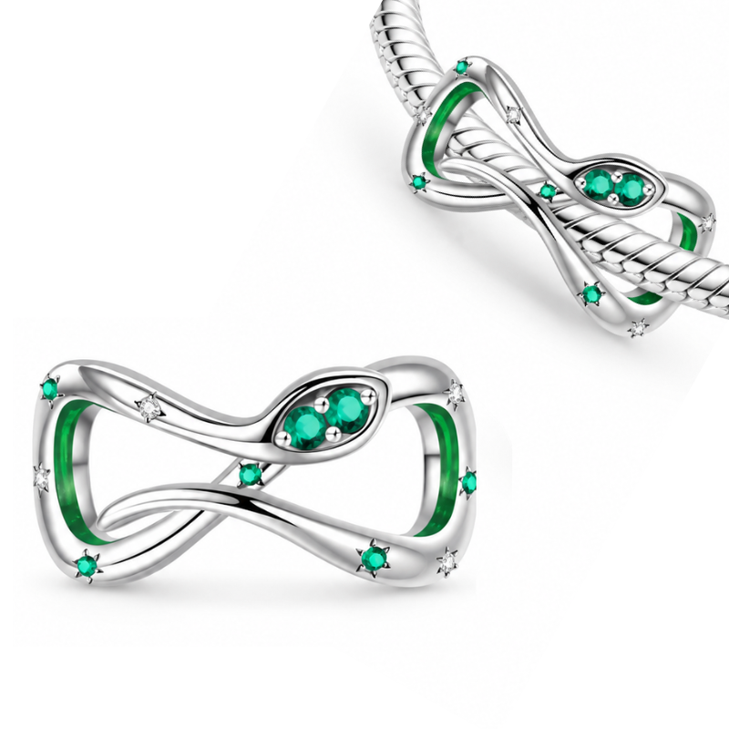 Charm pour bracelet noeud infini serpent pierre verte
