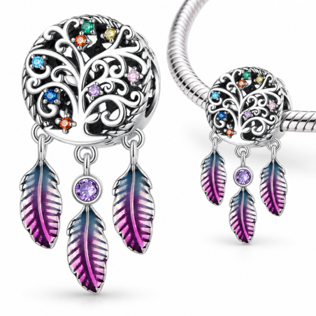 Charm pour bracelet attrape rêve arbre de vie plume
