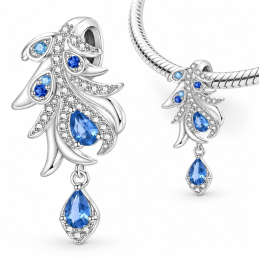 Charm pour bracelet plume perle bleue