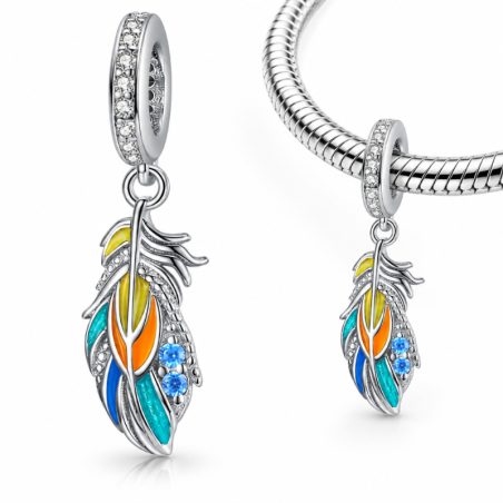 Charm pour bracelet plume multicolore strass