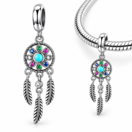 Charm pour bracelet attrape rêve plume rose vert bleu