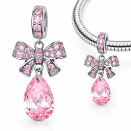 Charm pour bracelet noeud sur pierre rose