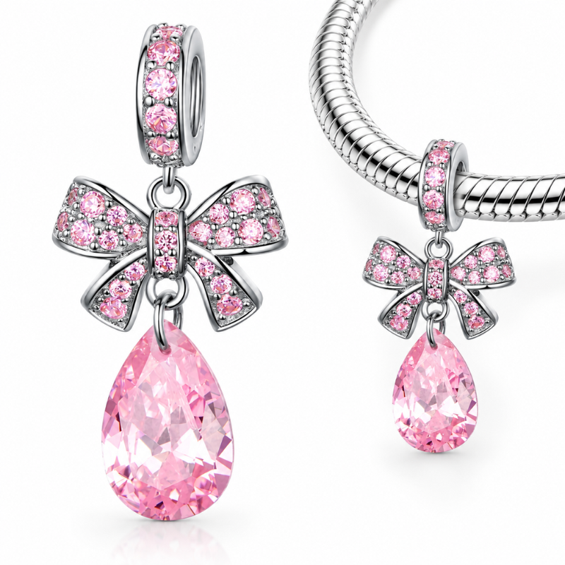 Charm pour bracelet noeud sur pierre rose