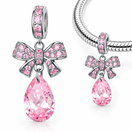 Charm pour bracelet noeud sur pierre rose