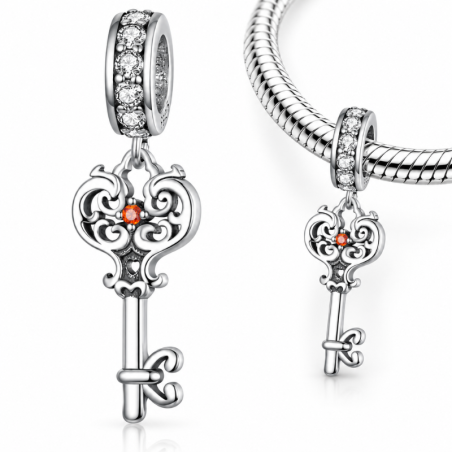 Charm pour bracelet clef pierre rouge