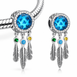 Charm pour bracelet attrape rêve plume pierre bleue