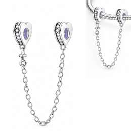 Charm double avec chaine de sécurité coeur strass