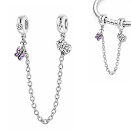 Charm double avec chaine de sécurité papillon violet arbre de vie