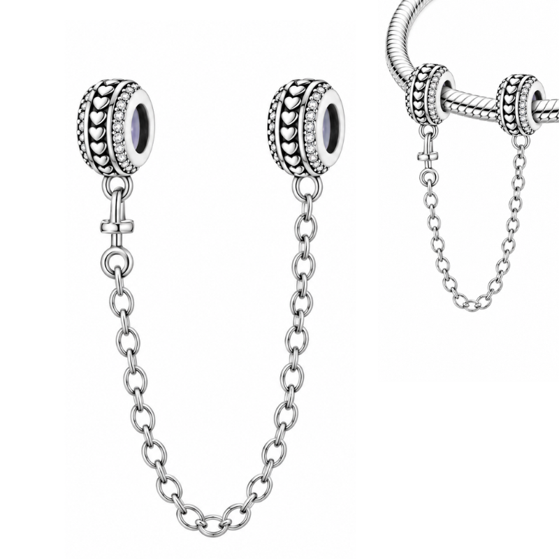Charm double avec chaine de sécurité cercle de coeur