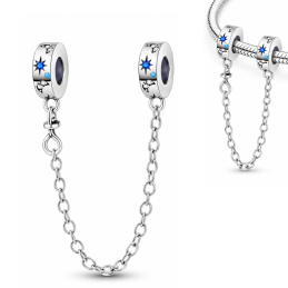 Charm double avec chaine de sécurité étoile bleue lune