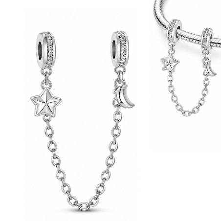 Charm pour bracelet double chaine étoile lune