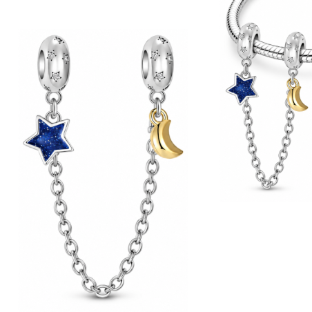 Charm pour bracelet double chaine étoile bleu lune or