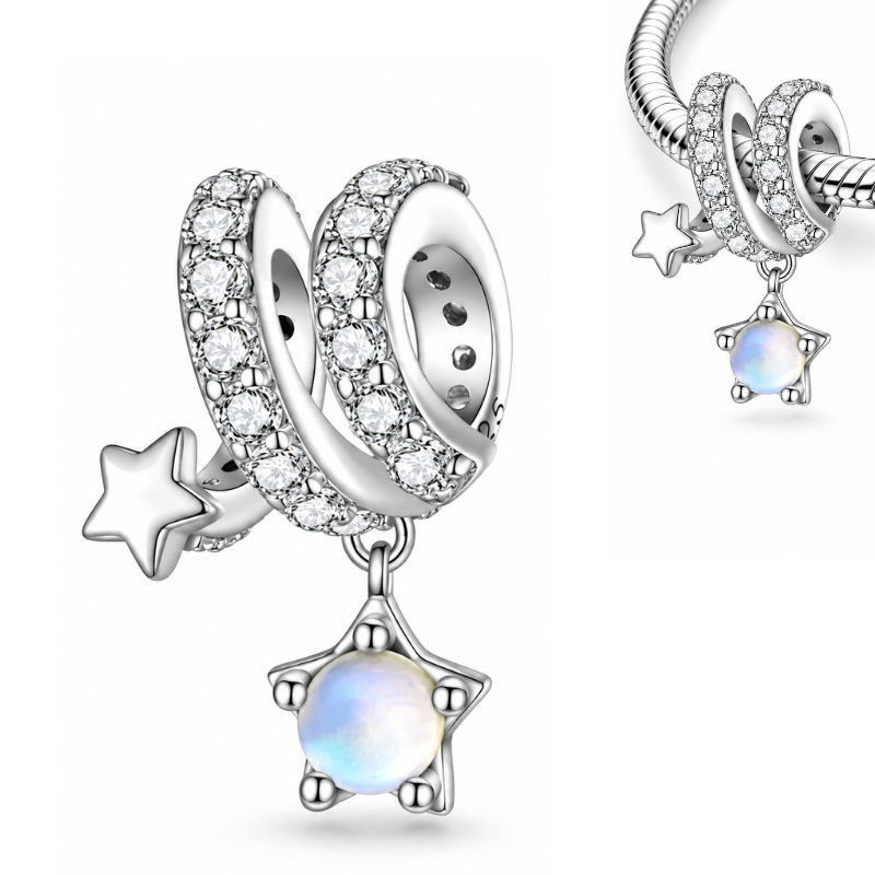 Charm pierre de lune étoile filante pour bracelet