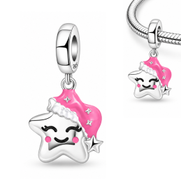 Charm pour bracelet étoile endormie bonnet rose