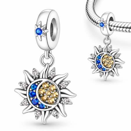 Charm pour bracelet soleil lune bleu jaune