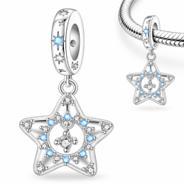Charm pour bracelet étoile suspendue strass bleu