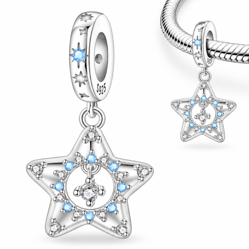 Charm pour bracelet étoile suspendue strass bleu