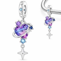 Charm pour bracelet coeur pierre violette étoile filante