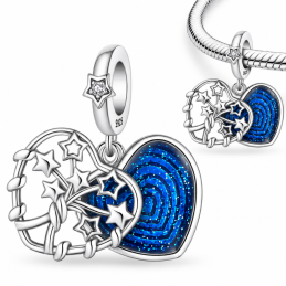 Charm pour bracelet coeur ciel bleu arbre de vie étoile