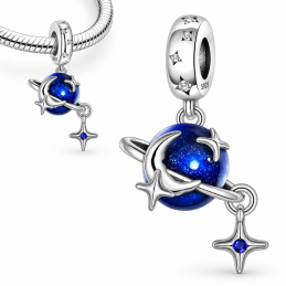Charm pour bracelet étoile planète lune anneau bleu