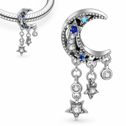 Charm pour bracelet lune étoiles bleu