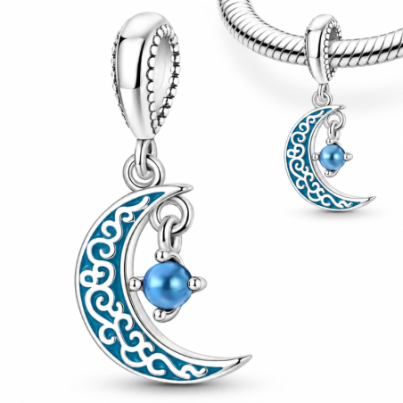 Charm pour bracelet lune pierre bleu