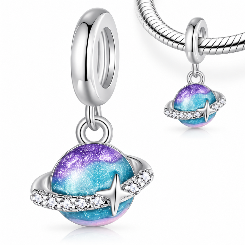 Charm pour bracelet planète anneau étoilé