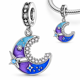 Charm pour bracelet lune bleu étoile