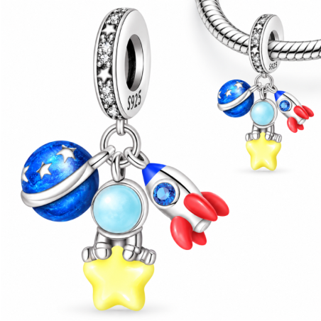 Charm pour bracelet astronaute fusée planète