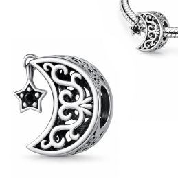 Charm pour bracelet Lune étoile accrochée