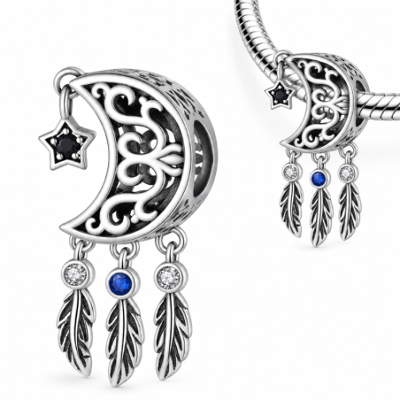Charm pour bracelet lune attrape rêve plume