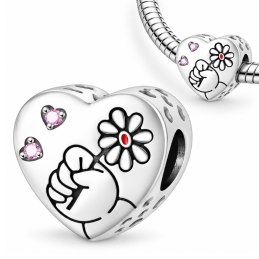 Charm pour bracelet cadeau bébé avec fleur dans la main