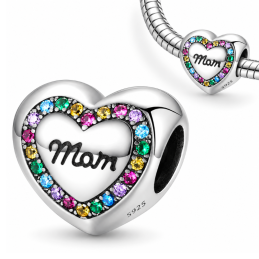 Charm pour bracelet coeur maman pierre multicolore arbre de vie